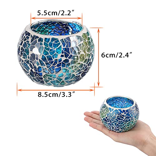 3PCS Mosaic Glass Tea Light Holders Round Bowl Votive Candle Holders