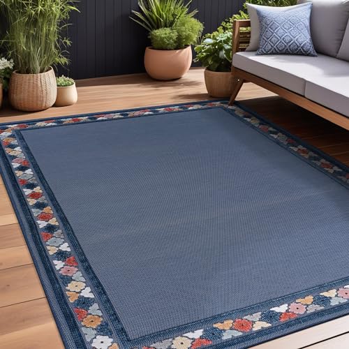 Outdoor Rug 5x7 Modern Bordered Area Rugs for Indoor and Outdoor Patio Easy to Clean Non Shedding Living Room Porch Garden Washable Outside Carpet