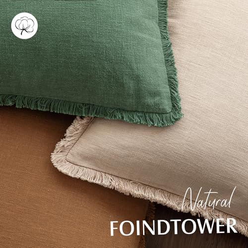 Decorative Linen Fringe Throw Pillow Covers 20×20 Pine Green (2 Count)
