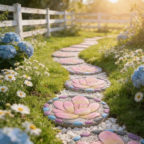 Succulent Pattern Cement Stepping Stones 0.75 * 10 * 10 Inch