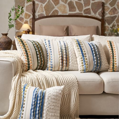 Boho Chenille Tufted Throw Pillow Covers 18x18 Inch Set of 2 (2 Count)