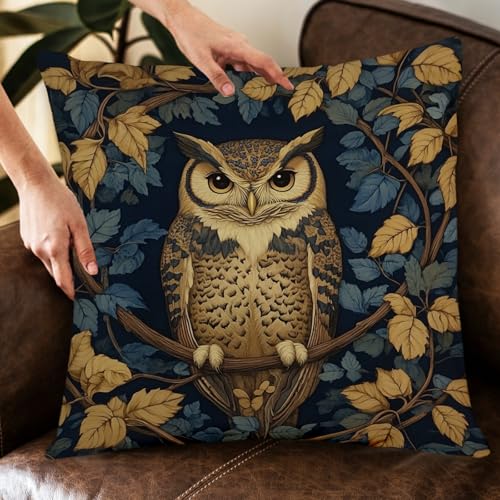 William Morris Abstract Vintage Floral Velvet Owl Design Throw Pillow Covers Home Decor