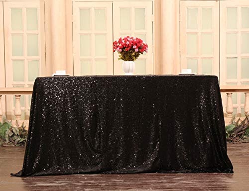 Sequin Tablecloth 90x132 Inch Black for Halloween Wedding Party