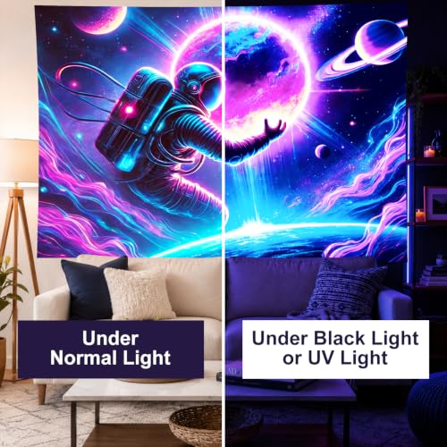 Blacklight Tapestry Galaxy Astronaut Wall Hanging 78 x 59 Inch