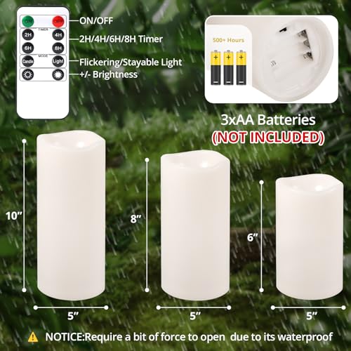 Large Outdoor Flameless Candles 6" 8" 10" x 5" (3 Count)