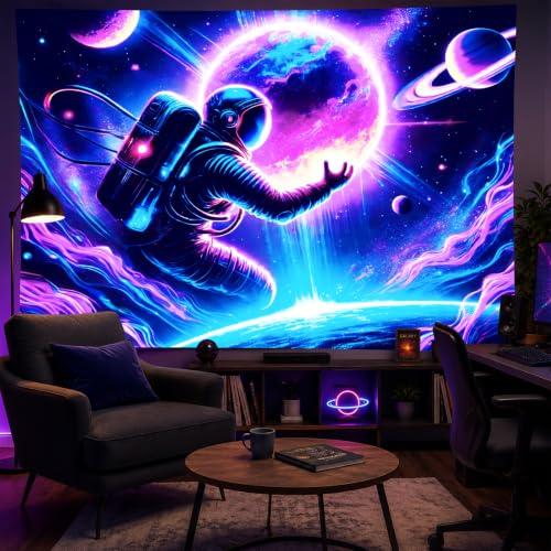 Blacklight Tapestry Galaxy Astronaut Wall Hanging 78 x 59 Inch