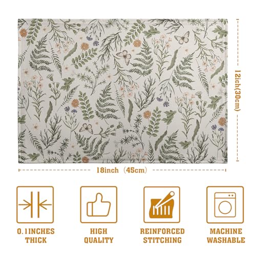 Sage Green Wild Flower Spring Summer Placemats Set of 4 Seasonal Wildflower Plants Herbs Linen Table Mats 12x18 Inch Vintage Floral Place Mats for Farmhouse Kitchen Dining Decoration (4 Count)