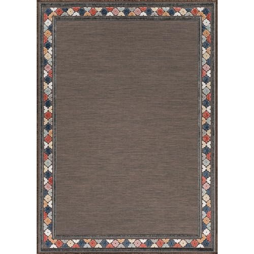 Outdoor Rug 8x10 Modern Bordered Area Rugs for Indoor and Outdoor Patio Easy to Clean Non Shedding Living Room Porch Garden Washable Outside Carpet