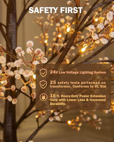 5ft Lighted Baby's Breath Tree with 128 Warm White LED Lights
