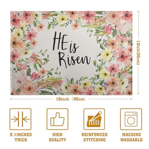He is Risen Placemats Set of 4 Spring Easter Christian Cross Religious Flowers Kitchen Table Mats Seasonal Easter Holiday Linen Fabric Place Mat for Party Kitchen Dining Decoration