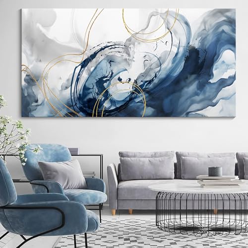 Abstract Canvas Wall Art Blue Pictures for Living Room Wall Decoration Large Modern Wall Art Office Artwork Wall Decor Graffiti Paintings for Bedroom 24×48in