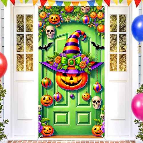 Halloween Door Cover Witch Hat 35x71 Inch Polyester