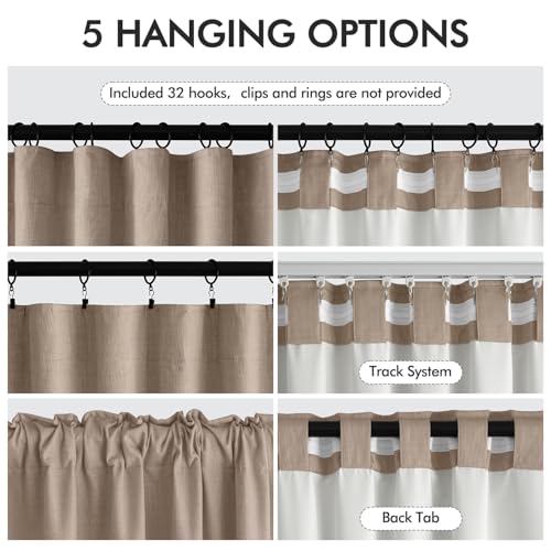 100% Blackout Back Tab Pleat Linen Curtains 50" Wx120 L (2 Count)