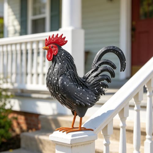 Rooster Garden Statue Sculpture Metal Chicken Yard Decor Outdoor Figurines Patio Backyard Decoration