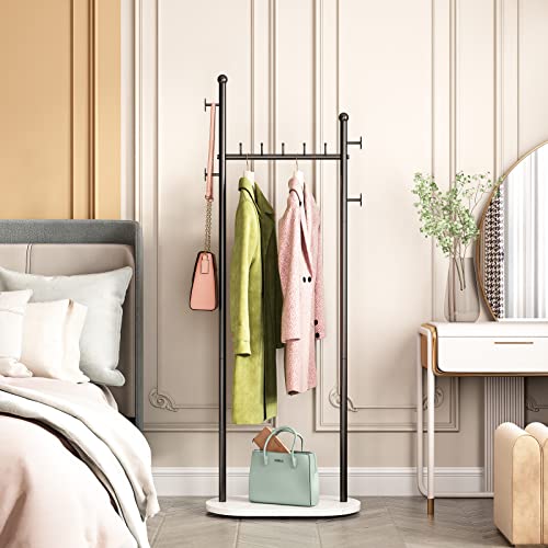 Black Clothing Racks with Marble Base Modern Coat Racks Freestanding Black Clothes Rack with Shelves for Bedroom Heavy Duty Garment Racks in Hallway