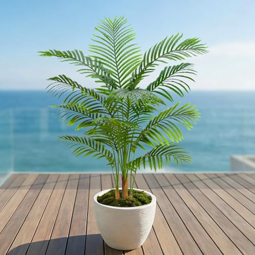 Artificial Palm Tree Indoor Plant 4FT Tall Fake Tropical Palm Tree in Pot