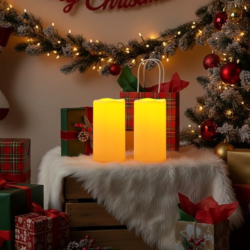 8"x4" Large Waterproof Outdoor Flameless Candles with Remote Timer (2 Count)