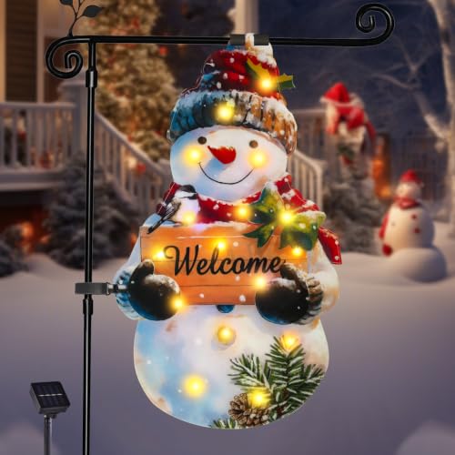 12x18 Solar Christmas Snowman Garden Flag