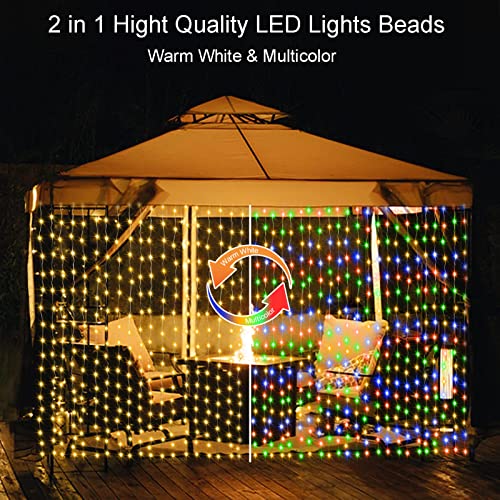 9.8Ft x 9.8Ft Curtain Lights Battery Operated 2 Color Changing (300 Count)