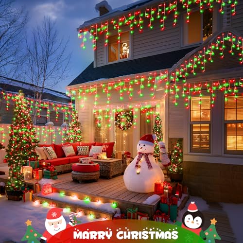 400 LED 38.8ft Red and Green Christmas Icicle Lights Outdoor (38.8 Foot)