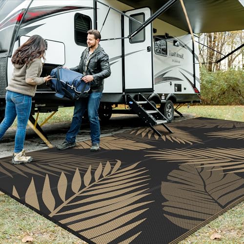 Outdoor Rug Waterproof Plastic Rugs 10'x20' for Camping Black Brown (200 Sq Ft)
