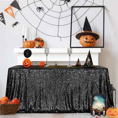 Sequin Tablecloth 50x72 Inch Black for Halloween Wedding Party