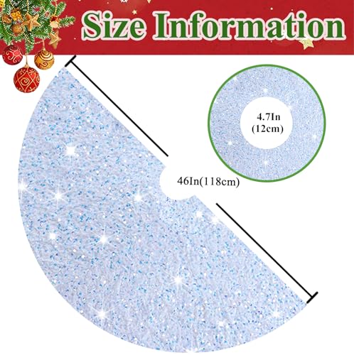 Sequin Christmas Tree Skirt Iridescent White Sparkle Tree Skirt 46 Inch Velvet Xmas Tree Mat Thick Bling Tree Skirt Christmas Decoration Shimmer Tree Cover Skirt for Merry Christmas Party