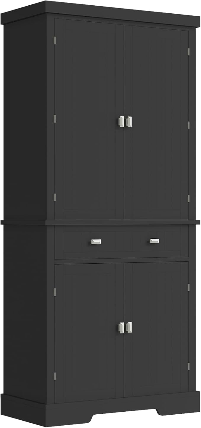 72" Tall Kitchen Pantry Cabinet with 6 Door Shelves, 2 Cabinets & 4 Adjustable Shelves, Freestanding Storage Cabinet for Kitchen, Living Room, Dining Room, Black