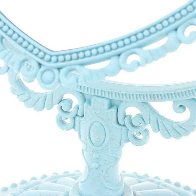 AKOAK Heart-Shaped Cosmetic Mirror - Plastic, Double-Sided, Rotatable, Lightweight - Bathroom & Bedroom Mirror (Blue)