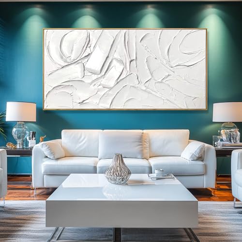 White Artwork for Walls Contemporary Abstract Art Hand Painted 29"x58" Line Art Wall Decor Large Wall Art for Living Room Bedroom Hotel