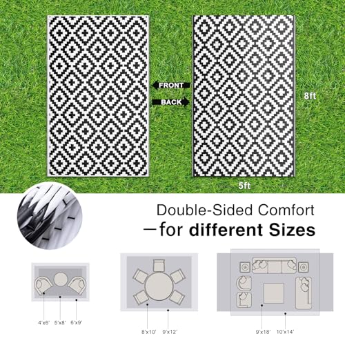 Outdoor Rug 5x8 ft Waterproof Reversible Mat