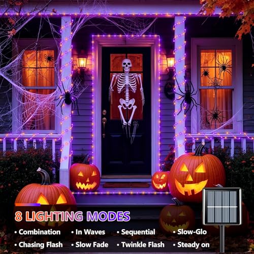 Orange and Purple Solar Halloween Lights (66 Foot)