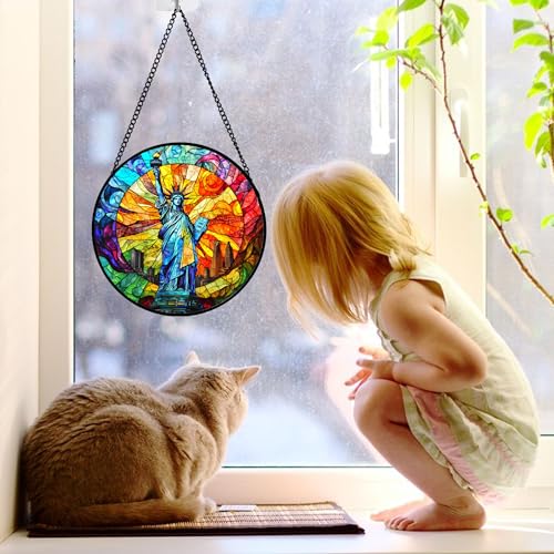 Statue of Liberty Stained Glass Window Hanging Suncatcher Gifts 7.8"