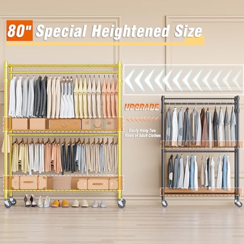 Gold Heavy Duty Clothes Rack with Wheels