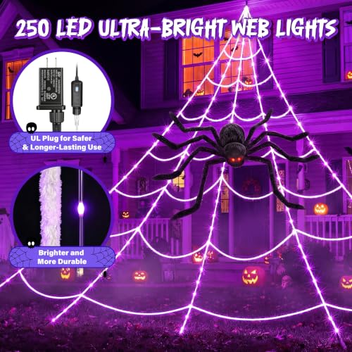 Halloween Spider Web Lights Decorations with 78'' Giant Spider