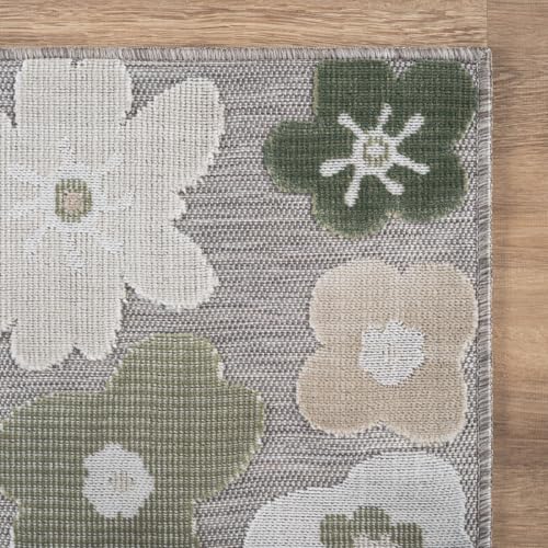 Outdoor Rug 10x14 Large Modern Floral Tropical Area Rugs for Outdoor and Indoor Patio Easy to Clean Non Shedding Living Room Porch Garden Washable Outside Carpet