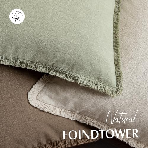 Decorative Linen Fringe Throw Pillow Covers 16×16 Light Green (2 Count)