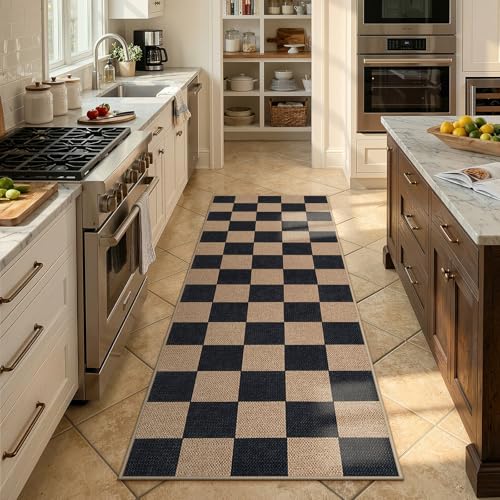 Checkered Easy Jute Outdoor Runner Rug