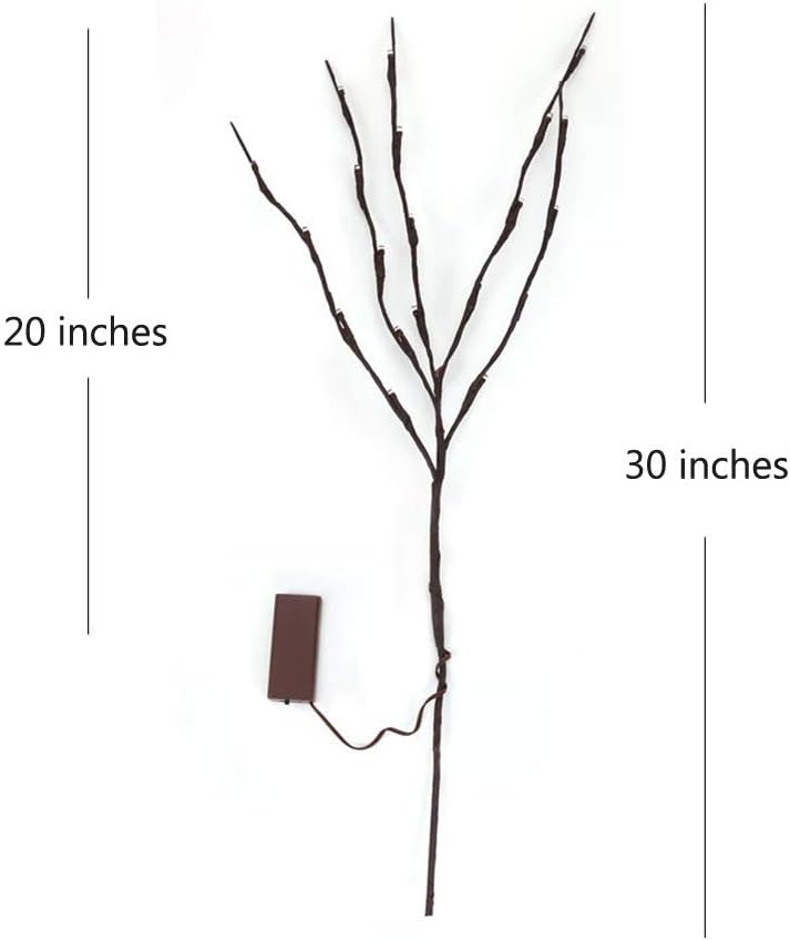 DK177 2 Pack Led Branch Light Battery Operated Lighted Branch Vase Filler Willow Tree Artificial Little Twig Power Brown 30 Inch 20 LED for Home Romantic Decoration, Warm White