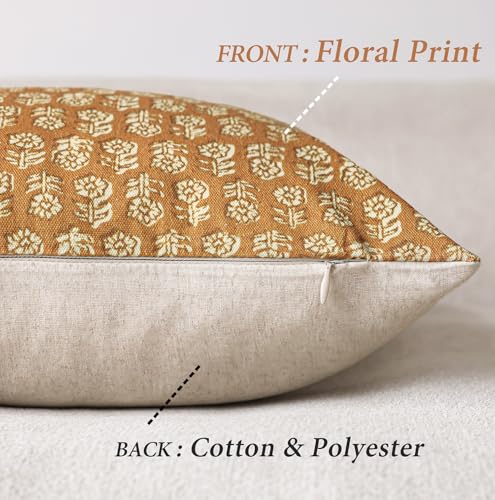 Decorative Floral Print Throw Pillow Covers 20×20 Golden Orange (2 Count)