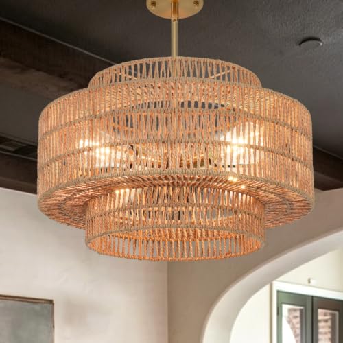 4 Light Hand Woven Rattan Pendant Light 3