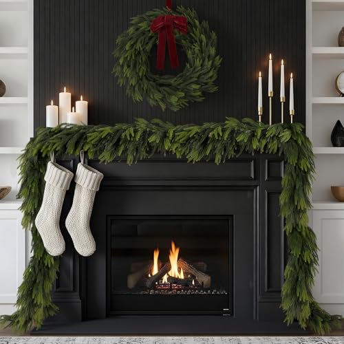 15FT Christmas Norfolk Pine Garland Real Touch Pine Artificial Garlands Faux Greenery Garland Winter Christmas Garland for Table Mantle Fireplace Indoor Outdoor Xmas Decorations (15 Foot)
