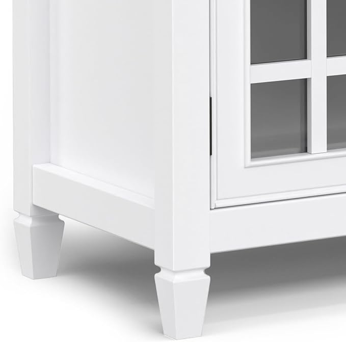 SIMPLIHOME Connaught Storage Cabinet - 60 inch Wide Solid Wood Buffet in White, Traditional Sideboard for Dining Room, Entryway, or Living Room with Glass Doors, Adjustable Shelves, and Notched Legs