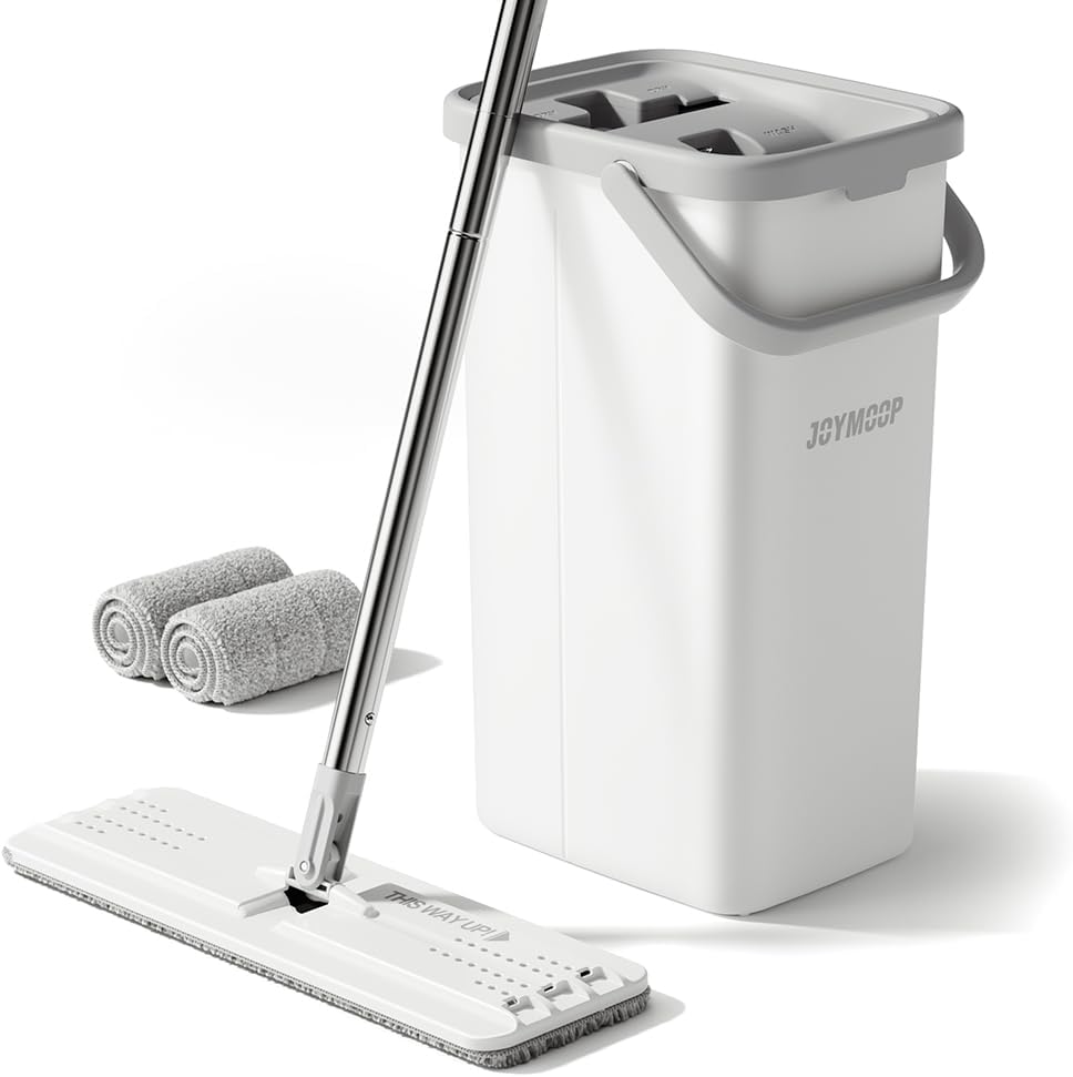 JOYMOOP Mop and Bucket Set, Dust Mops for Floor Cleaning, Wall Mop with 2 Microfiber Mop Head Replacement