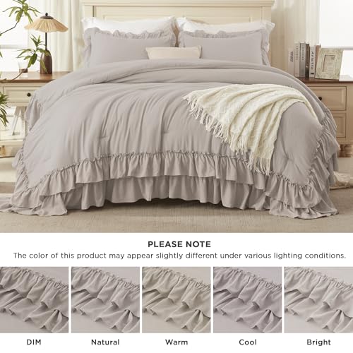 Linen Grey Ruffle Full Size Comforter Set