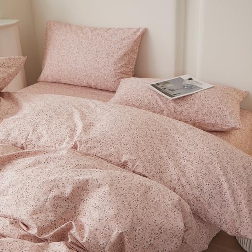 Pink Floral Comforter Set Aesthetic Cottagecore Flowers Bedding Set