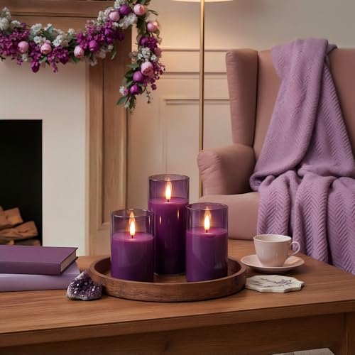 Purple Glass Flameless Candles (3 Count)