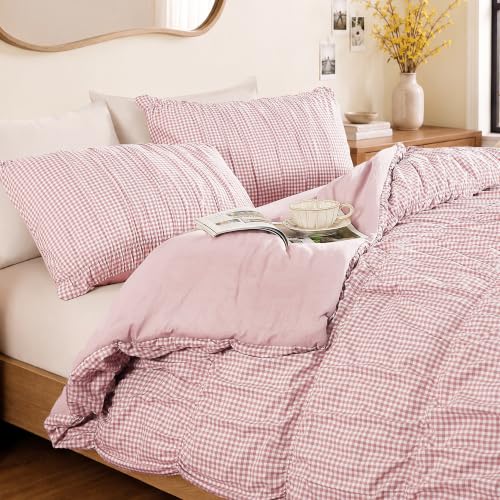 Pink Gingham Full Size Comforter Sets