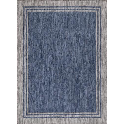 Bordered Outdoor Rug 5x7 Washable Outside Carpet for Indoor Patio Porch Waterproof Easy Cleaning Non Shedding Area Rugs Navy 5 x 7