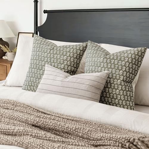 Decorative Floral Print Throw Pillow Covers 18×18 Sage Green (2 Count)